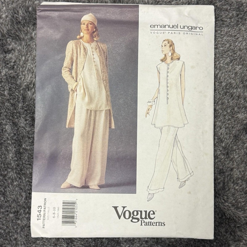 Vogue Designer Pattern #1543 Ungaro  SZ 6-8-10 UNCUT FF w/sew-in‎ label!!!